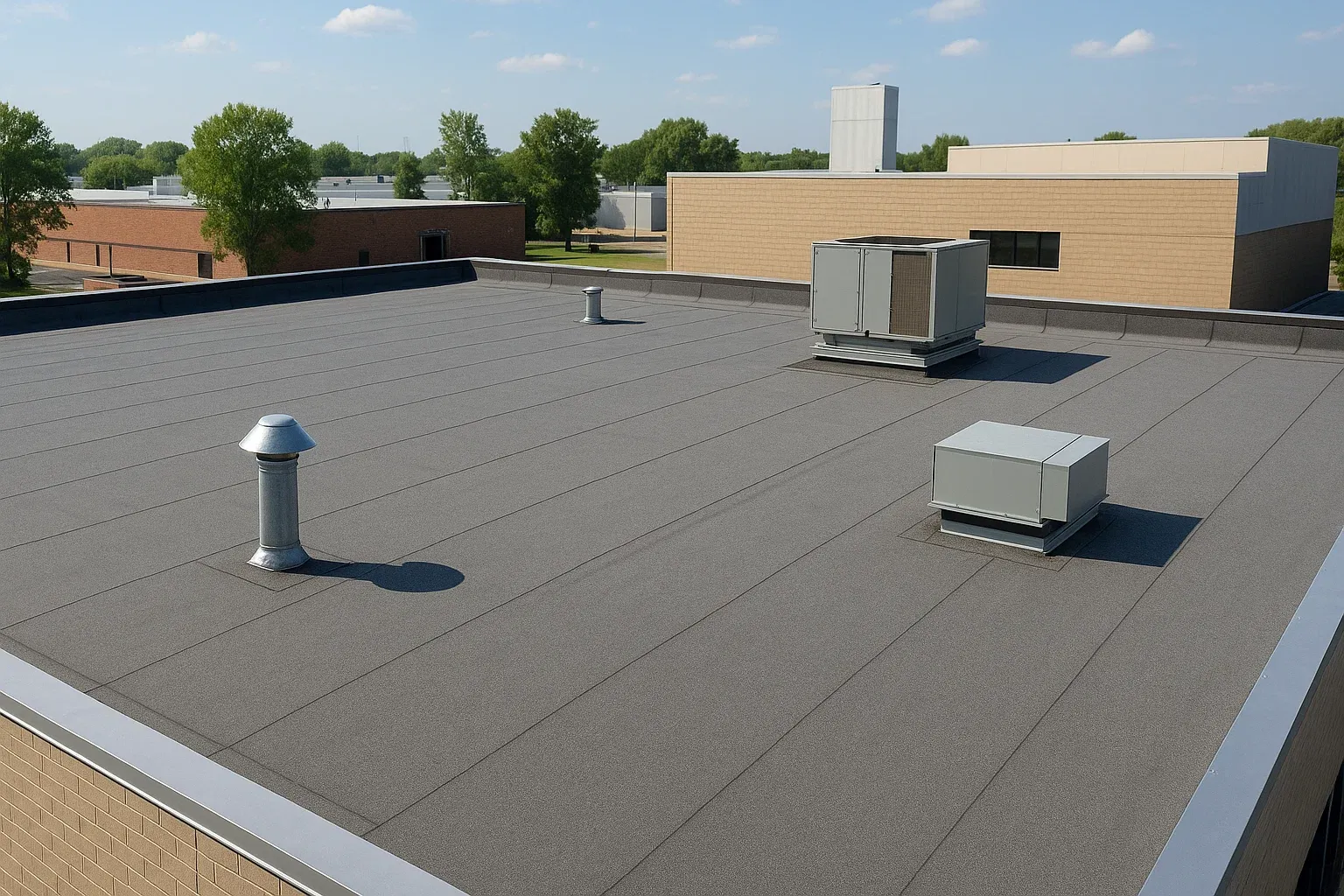 Modified bitumen flat roof installed by RISE Roofing in Corpus Christi