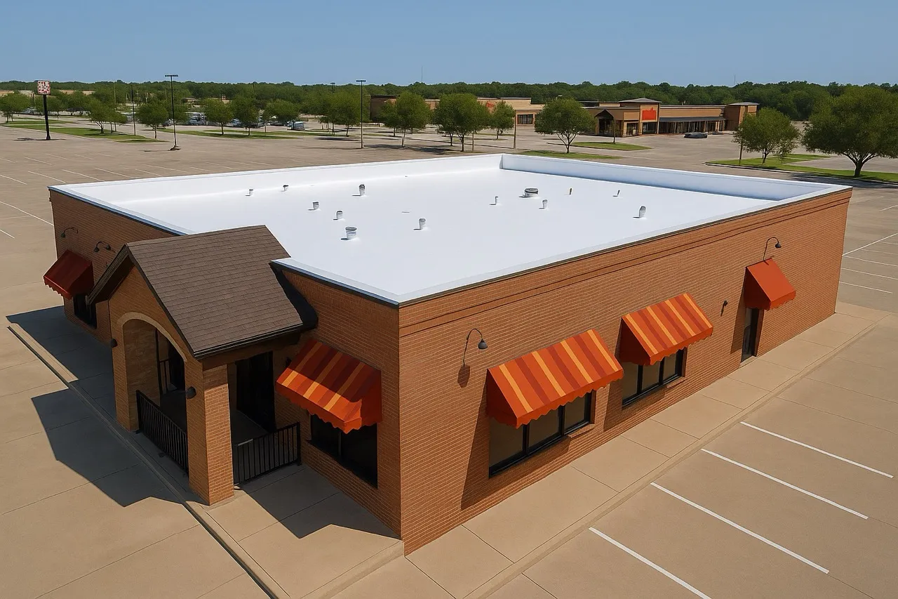 PVC roofing membrane installed by RISE Roofing Corpus Christi