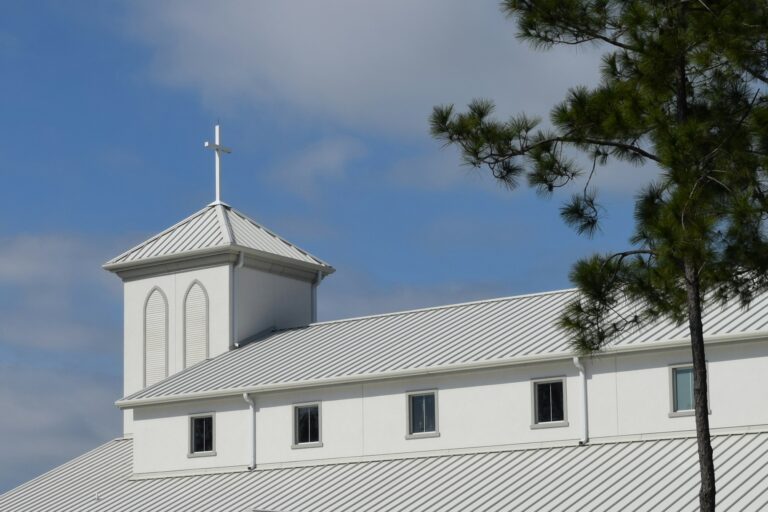 White Church Roof And Steeple With Cross